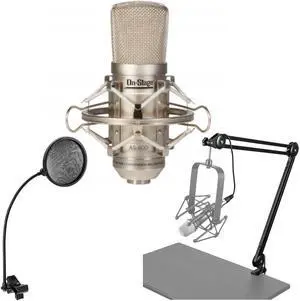 On-Stage AS800 Large-Diaphragm FET Condenser Microphone - Bundle With H&A Broadcast Arm with Internal Springs and Integrated XLR Cable,  H&A Pop Filter with Gooseneck