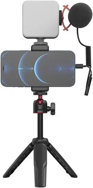 SmallRig simorr Vigor VK-50 Vlog Tripod Kit with Vibe P96 Video LED Light, Wave S1 Lite Microphone