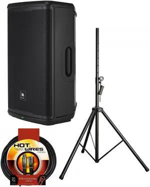 JBL EON715 15" 1300W Powered Portable PA Speaker with Bluetooth and DSP Bundle with Speaker Stand, Microphone XLR Cable