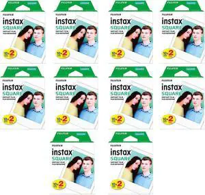 Fujifilm 10x Instax SQUARE Instant Color Film, 20 Exposures, White Frame
