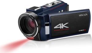 Minolta MN4K25NV 4K Ultra HD 30MP 3" Touchscreen Camcorder w/Night Vision, Blue