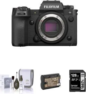 Fujifilm X-H2S Mirrorless Digital Camera Body, Black Bundle with 128GB SD Memory Card, Extra Battery, Cleaning Kit Fujifilm X-H2S Mirrorless Digital Camera Body, Black Bundle with 128GB SD Memory Card, Extra Battery, Cleaning Kit
