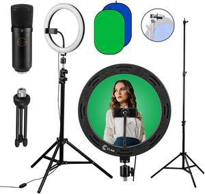 CLAR 10" LED Selfie Ring Light Kit w/Mic, Background, Backdrop & Clip and Stand