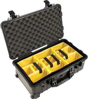 Pelican 1510 Carry On Case with Yellow and Black Divider Set and Wheels, Black