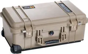 Pelican 1510 Watertight Carry On Hard Case without Foam Insert & Wheels - Tan