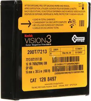 KODAK VISION3 200T/7213 16mm Color Negative Film, 100' Roll #1288497