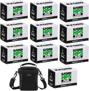 Ilford HP-5 Plus 35mm Black & White Negative Roll Film, 10-Pack w/Shoulder Bag
