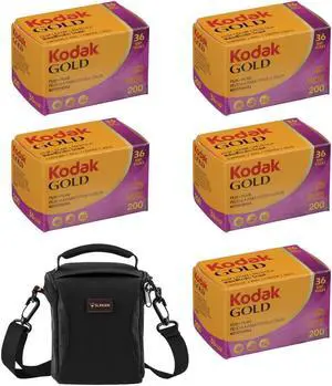 Kodak Kodacolor Gold 200 35mm Color Negative Roll Film, 5-Pack with Shoulder Bag