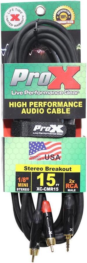 ProX XC-CMR15 15' 1/8" (3.5mm) TRS to Dual RCA-M High Performance Audio Cable