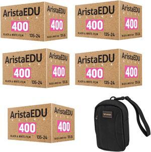 Arista EDU Ultra 400 35mm Black & White Negative Roll Film, 5-Pack, w/Camera Bag