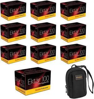 Kodak Ektar 100 Color 35mm Negative Roll Film, 10-Pack, with Camera Bag