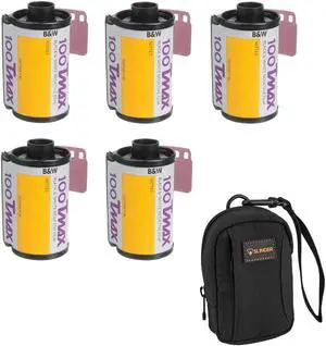 Kodak T-Max 100 Black & White 35mm Negative Roll Film, 5-Pack, with Camera Bag
