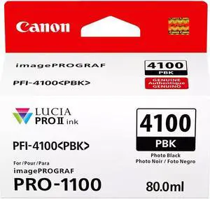Canon PFI-4100 80ml Pigment Ink Tank for imagePROGRAF PRO-1100 Printer, Photo Black