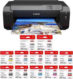 Canon imagePROGRAF PRO-1100 17" Professional Wide Format Wireless Inkjet Photo Printer, Bundle with Color Ink Pack