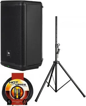 JBL EON710 10" 1300W Powered Portable PA Speaker with Bluetooth and DSP Bundle with Speaker Stand, 20-Foot Microphone XLR Cable M to F