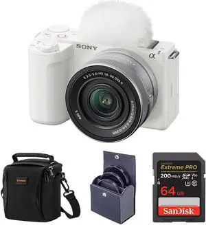 Sony Alpha ZV-E10 II Mirrorless Camera with E PZ 16-50mm f/3.5-5.6 OSS II Lens, White, Bundle with 64GB Memory Card, 40.5mm Filter Kit and Shoulder Bag