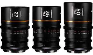 Venus Laowa Nanomorph S35 Prime 3-Lens Bundle with 35mm, 50mm T2.4 and 27mm T2.8 Anamorphic Lens for DJI DL, Amber Flare