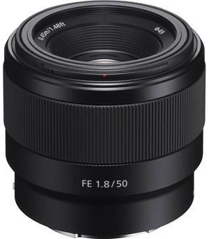 Sony FE 50mm f/1.8 Lens, Black, Bundle with 49mm Filter Kit and 15x15" Lens Wrap