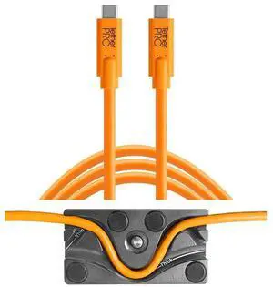 Tether Tools TetherBLOCK MC Multi Cable Mounting Plate with TetherPro 15' USB-C to USB-C Cable, Orange