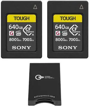 Sony CEA-G Series TOUGH 640GB CFexpress Type-A Memory Card, 2-Pack, with USB-C CFexpress Type-A and SD UHS-II Card Reader