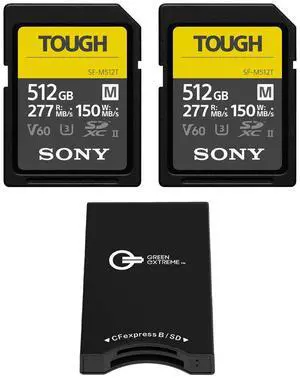 Sony SF-M Series Tough 512GB UHS-II SDXC Memory Card, 2-Pack, Bundle with CFexpress Type-B and SD UHS-II Card Reader