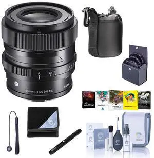 Sigma 65mm f/2.0 DG DN Contemporary Lens for Sony E, Bundle with ProOptic 62mm Filter Kit, Cleaning Kit, Protecting Cloth, Lens Cap Tether, PC Software Kit, Pouch