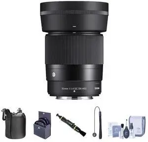 Sigma 30mm f/1.4 DC DN Contemporary Lens for Nikon Z Bundle with 52mm Filter Kit, Lens Pouch, Lens Cleaner, Cleaning Kit, Lens Cap Tether