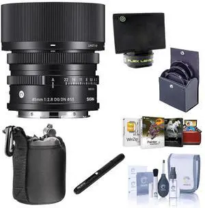 Sigma 45mm f/2.8 DG DN Contemporary Lens for L Mount, Bundle with ProOptic 55mm Filter Kit, Flex Lens Shade, Lens Pouch, Lens Cleaner, Cleaning Kit, Mac Software Kit