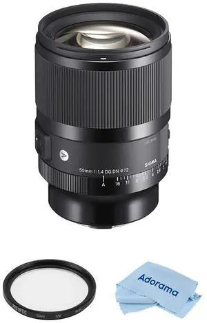 Sigma 50mm f/1.4 DG DN Art Lens for L Mount Bundle with 72mm Multi Coated UV Filter, Microfiber Cleaning Cloth