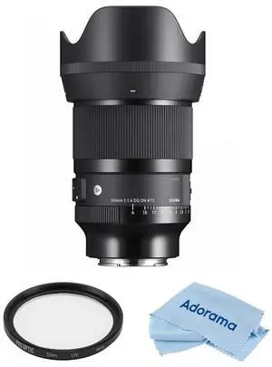 Sigma 50mm f/1.4 DG DN Art Lens for Sony E Bundle with 72mm Multi Coated UV Filter, Microfiber Cleaning Cloth