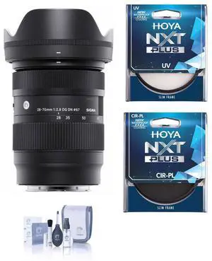 Sigma 28-70mm f/2.8 DG DN Contemporary Lens for Sony E, Bundle with Hoya NXT Plus 67mm UV+CPL Filter Kit, Cleaning Kit