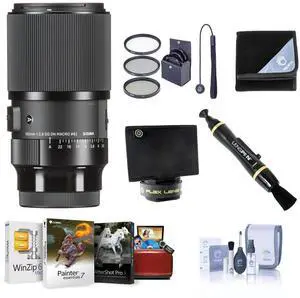 Sigma 105mm f/2.8 DG DN ART Macro Lens for Sony E, Bundle with Mac Software Kit, 62mm Filter Kit, Lens Wrap, Lens Shade, Cleaner, Cleaning Kit, Lens Cap Tether