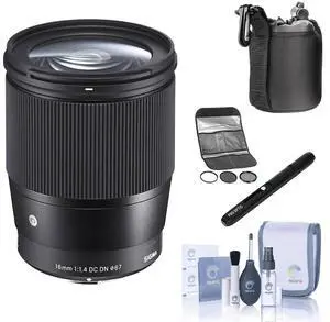 Sigma 16mm f/1.4 DC DN Contemporary Lens for Canon EF-M, Bundle with Hoya 67mm Digital Filter Kit II, Lens Pouch, Lens Cleaner, Cleaning Kit