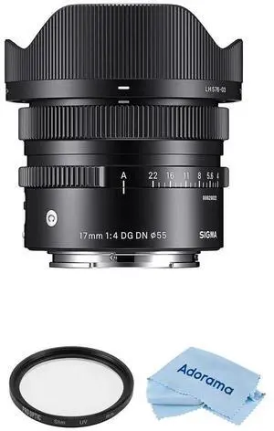 Sigma 17mm f/4.0 DG DN Contemporary Lens for Sony E Bundle with 55mm Multi Coated UV Slim Filter, Microfiber Cleaning Cloth