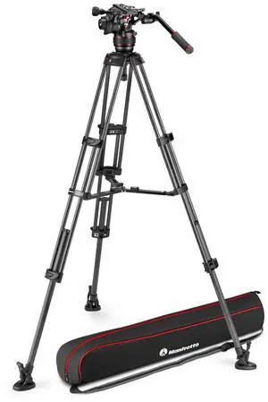 Manfrotto 3-Section Carbon Fiber Twin Leg Tripod with Nitrotech 608 Fluid Video Head and Mid-Level Spreader