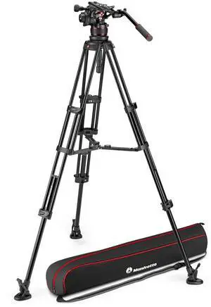 Manfrotto 612 Nitrotech Fluid Video Head, Al Twin Leg Tripod, Mid-Level Spreader