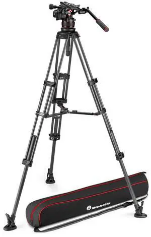 Manfrotto 3-Section Carbon Fiber Twin Leg Tripod with Nitrotech 612 Fluid Video Head and Mid-Level Spreader