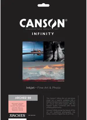 Canson Infinity ARCHES 88 Ultra Smooth Pure White Matte Inkjet Paper, 310gsm, 11x17", 25 Sheets