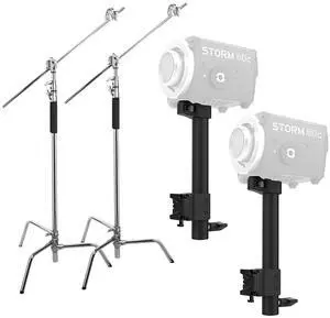Aputure Handheld Bracket for STORM 80c LED Light, 2-Pack, Bundle with Flashpoint 10' C Light Stand on Turtle Base Kit