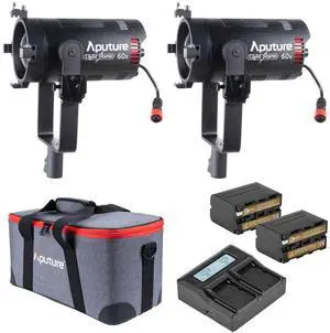 Aputure LS 60x 60W Bi-Color Adjustable Focusing LED Light, 2-Pack, 2x NP-F970 Batteries + Compact Smart Charger Kit