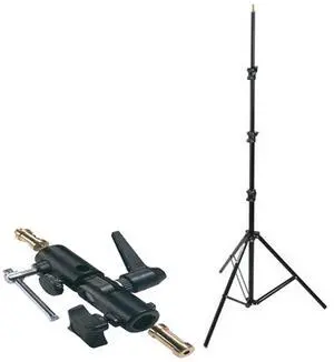 Manfrotto 9' Basic Black Lightstand, 4 Section, 5/8 Stud with 1/4"x20 Tip (#3333) - Bundle With Manfrotto 026 Swivel Umbrella Adaptr