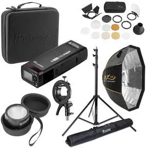 Flashpoint eVOLV 200 Pro TTL Pocket Flash Round Head Pro, Bundle with Glow S2 Bowens Mount Bracket and EZ Lock Quick Octa Large Softbox
