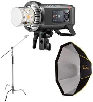 Flashpoint XPLOR 600PRO II TTL R2 600ws 2.4GHz Battery-Powered All-In-One Outdoor Flash Kit With Softbox and C-Stand