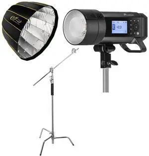 Flashpoint XPLOR 600 PRO TTL + Parabolic Quick Softbox (28") + C Stand