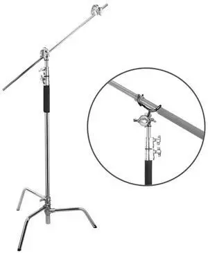 Flashpoint 10' C Light Stand on Turtle Base Kit, Chrome with 40" Grip Arm & 2 Gobo Heads and Baby Pin, Boom Pole Holder