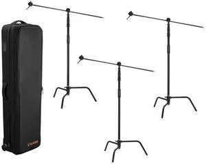 Flashpoint 10' Century Light C-Stand, Black, 3-Pack, Bundle with Slinger L6 BigBag C-Stand Rolling Kit Bag
