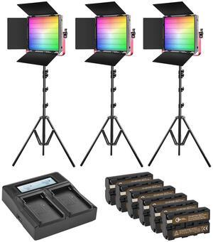 GVM 1200D 50W Bi-Color RGB Studio Soft LED Panel 3-Light Kit,w/Batteries&Charger