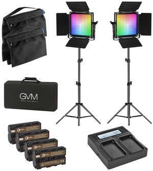 GVM 800D 40W Bi-Color RGB Studio Soft LED Panel 2-Light Kit,w/Batteries &Charger