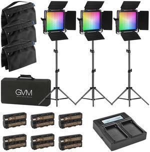 GVM 800D 40W Bi-Color RGB Studio Soft LED Panel 3-Light Kit,w/Batteries &Charger