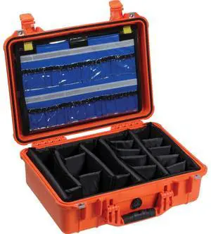 Pelican 1500EMS Watertight Hard Case with Dividers & EMS Lid Organizer - Orange